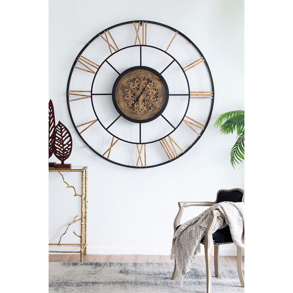 A&amp;B Home Wall Clock in Antique Black and Antique Gold, , large