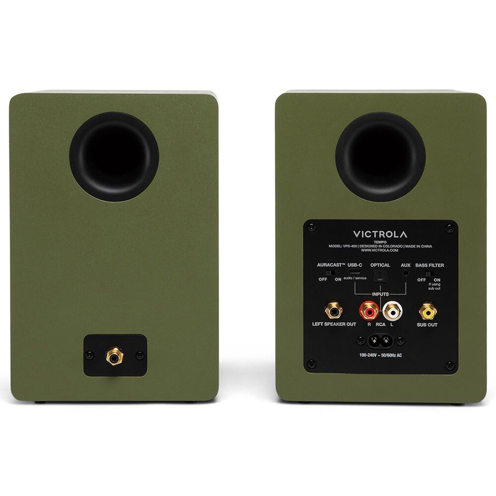 Victrola Tempo Bluetooth Bookshelf Speaker in Matte Green (Pair), , large