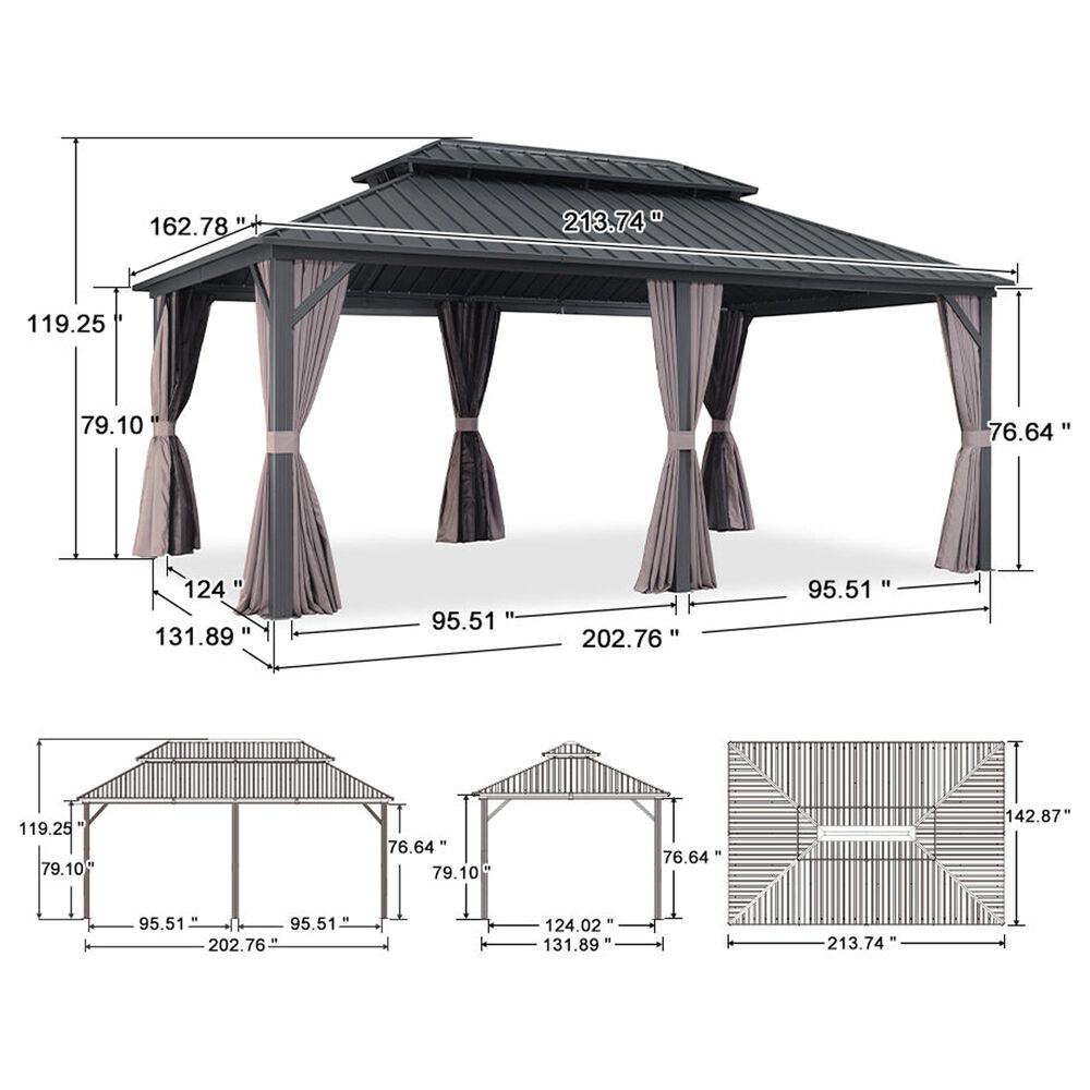 HOMLUX 12' x 18' Permanent Hardtop Gazebo with Double-Tier Roof in Gray, , large