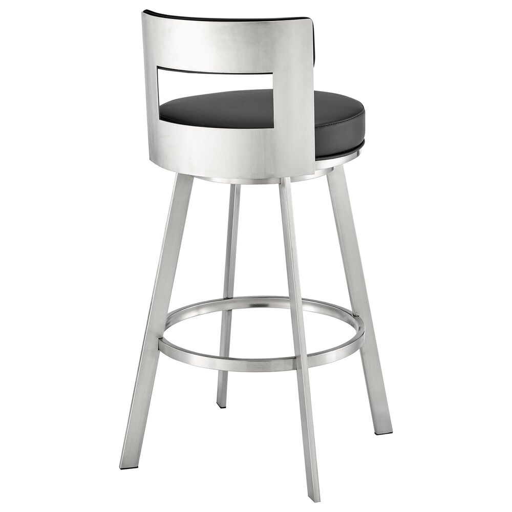 Blue River Flynn 30&quot; Swivel Bar Stool with Black Cushion in Brushed Stainless Steel, , large