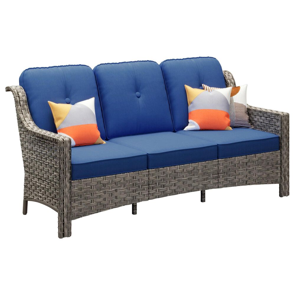 HOMLUX 5-Piece Patio Conversation Set with Two Ottomans in Navy Blue, , large
