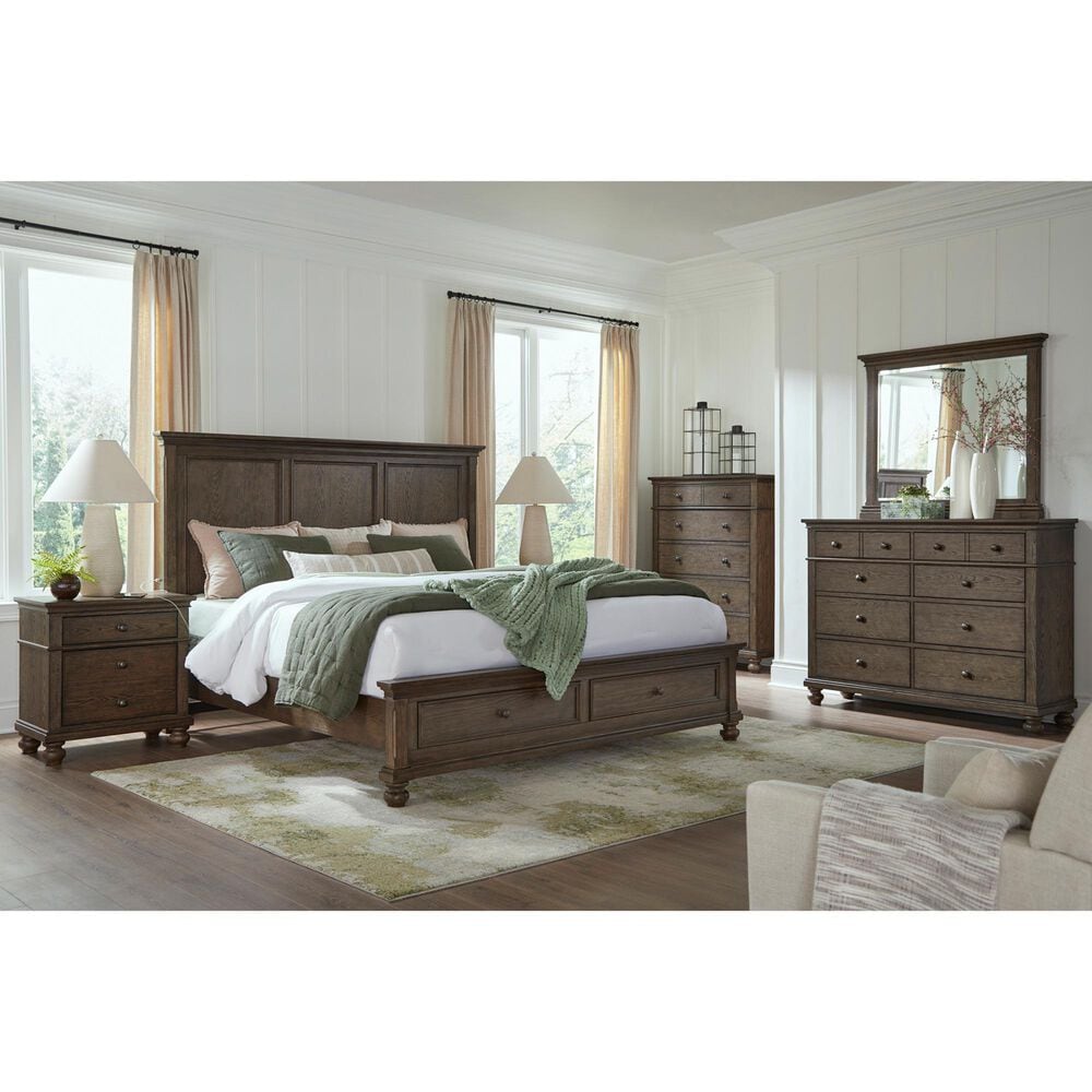 Riva Ridge Oxford California King Panel Storage Bed in Cocoa with USB Ports, , large