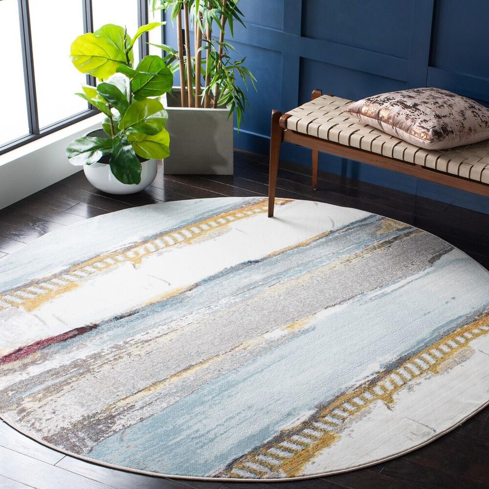 Safavieh Aria 6&#39;6&quot; Round Ivory and Light Blue Area Rug, , large