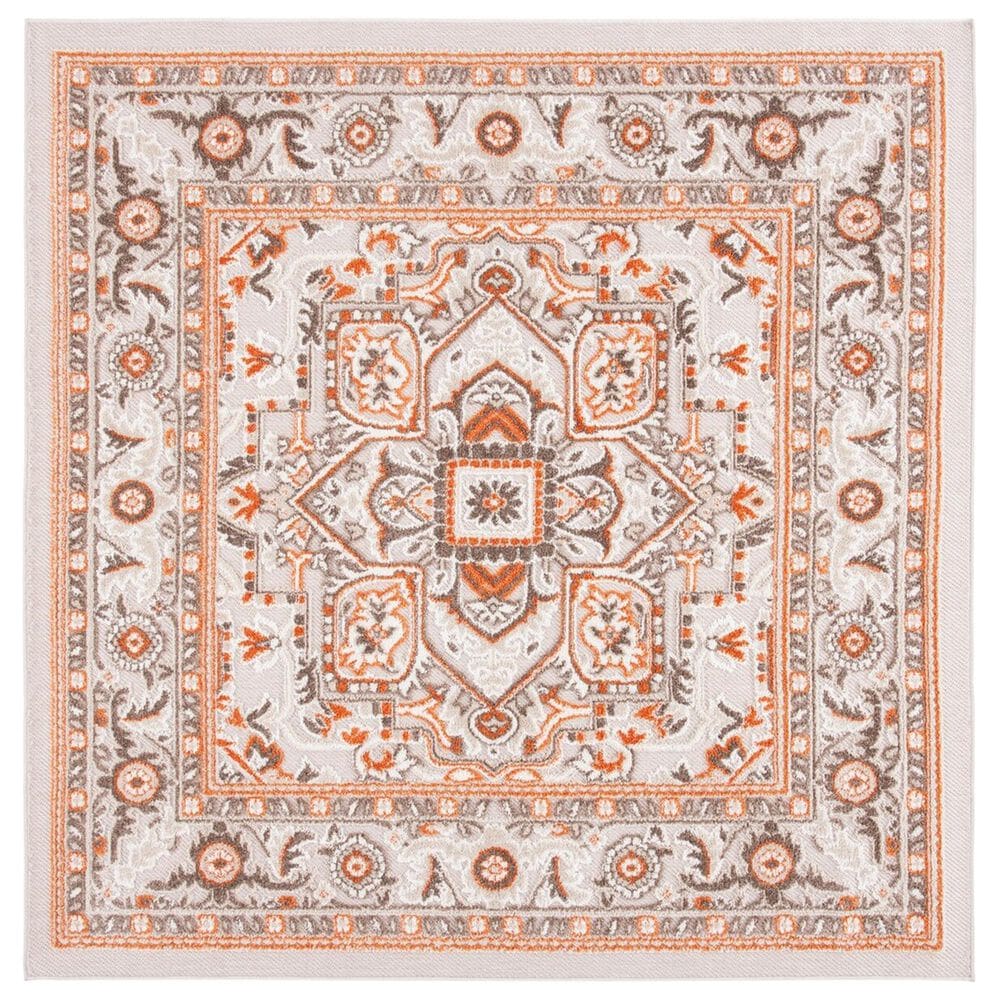 Safavieh Cabana CBN680B 8" Square Beige and Orange Indoor/Outdoor Area Performance Rug, , large