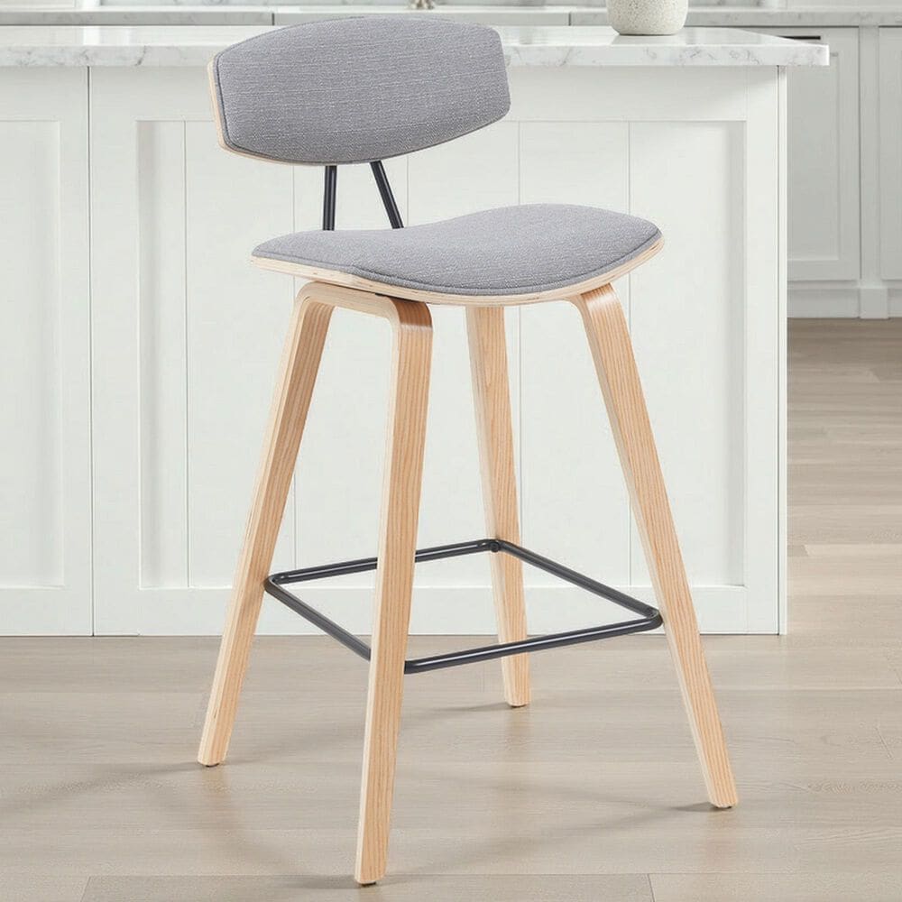 Armen Living Fox Counter Height Stool with Gray Upholstery in Patterned Oak, , large