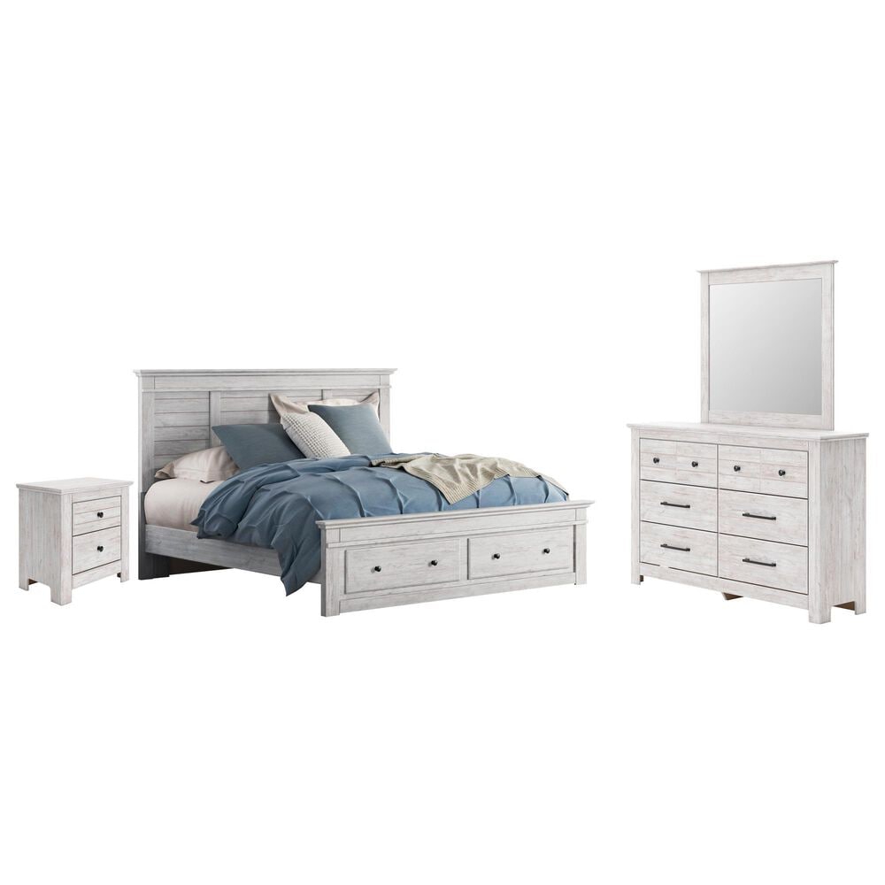 Ashley Makidern 4 Piece King Storage Bedroom Set with Two Drawers in Whitewash, , large