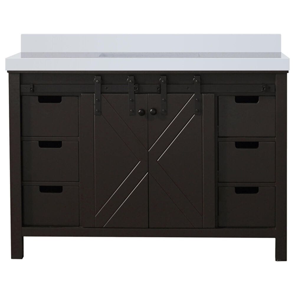 Lexora Home Marsyas 48" Single Bathroom Vanity in Brown with White Quartz Top and Rectangular Sink, , large