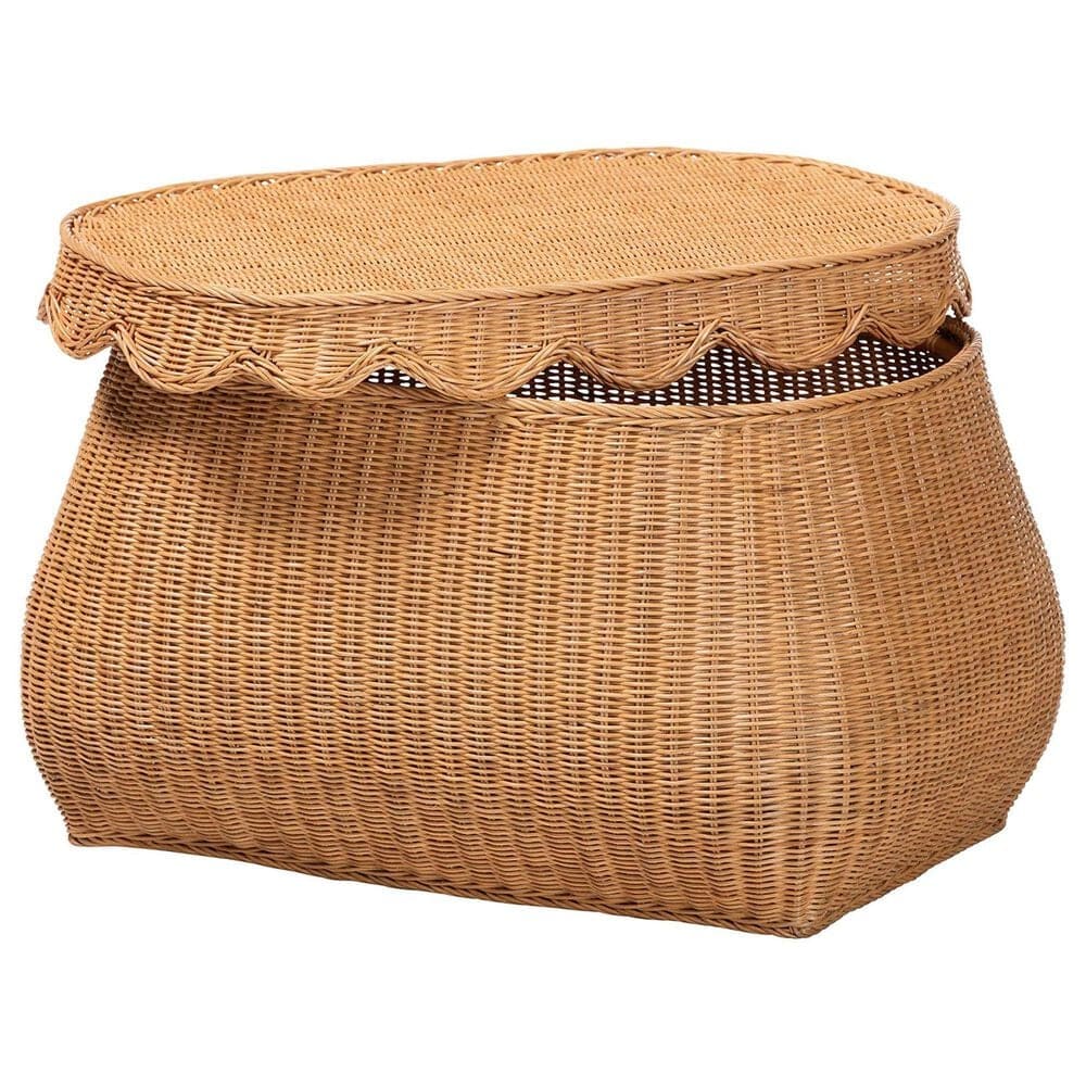 Baxton Studio Ayleen Medium Basket with Scalloped Lid in Light Honey, , large