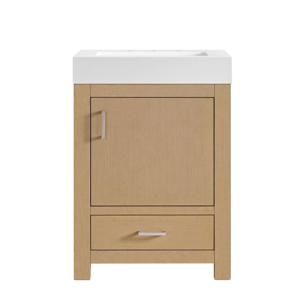 37B Alanya 24" Single Bathroom Vanity in Warm Oak with White Composite Stone Top, , large