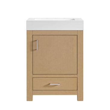 37B Alanya 24" Single Bathroom Vanity in Warm Oak with White Composite Stone Top, , large