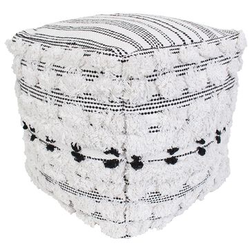 India House 18" Fringe Pouf in Black and White, , large