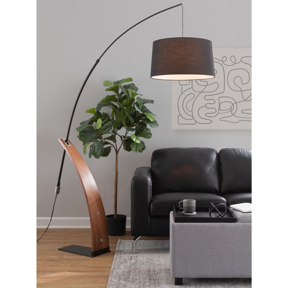 LumiSource Robyn Mid-Century Modern Floor Lamp in Walnut Wood and Black Linen Shade by LumiSource, , large
