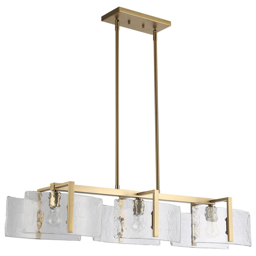 Golden Lighting Aenon 3-Light Wide Linear Pendant with Hammered Water Glass Shade in Brushed Champagne Bronze, , large
