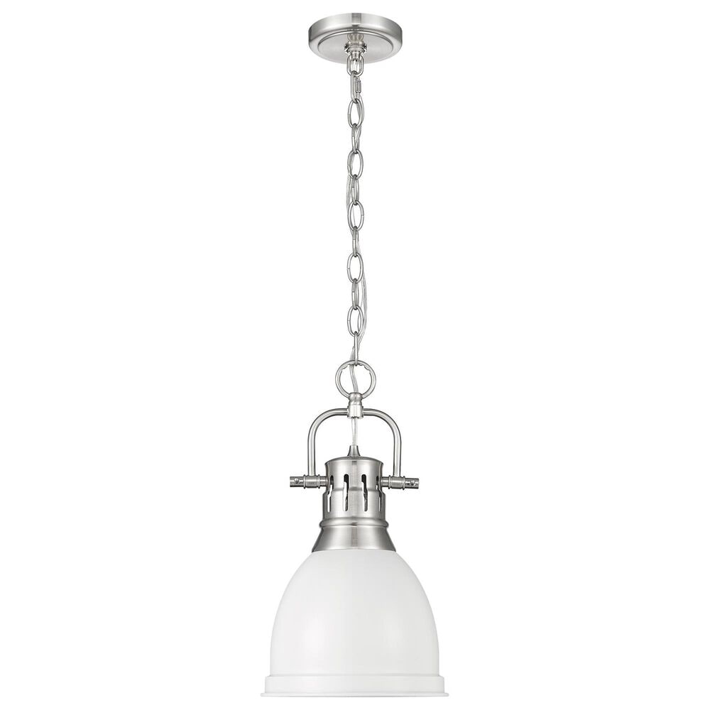 Golden Lighting Duncan 1-Light Small Pendant with Chain and Matte White Shade in Pewter, , large