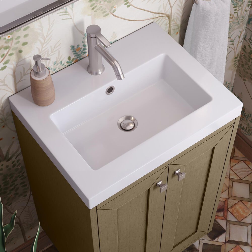 James Martin Vanities Chianti 20" Single Bathroom Vanity in Walnut Whisper with 2 cm White Glossy Composite Stone Top and Rectangular Sink, , large