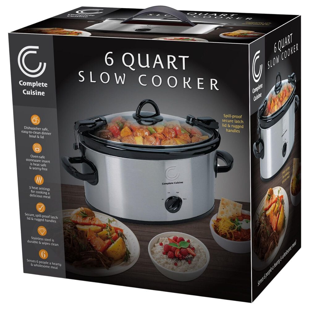 Complete Cuisine 6 Qt Oval Slow Cooker in Stainless Steel, , large