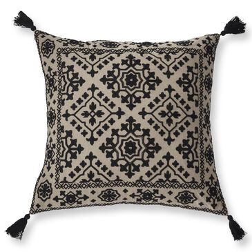 K & K Interiors 20" Square Embroidered Throw Pillow with Tassels in Beige and Black, , large