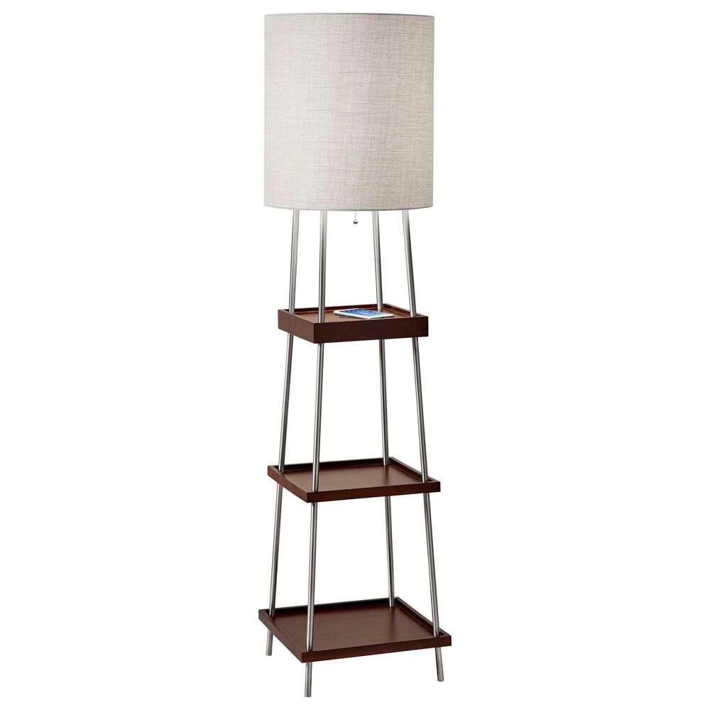 Adesso Henry Shelf Floor Lamp in Brushed Steel and Walnut, , large