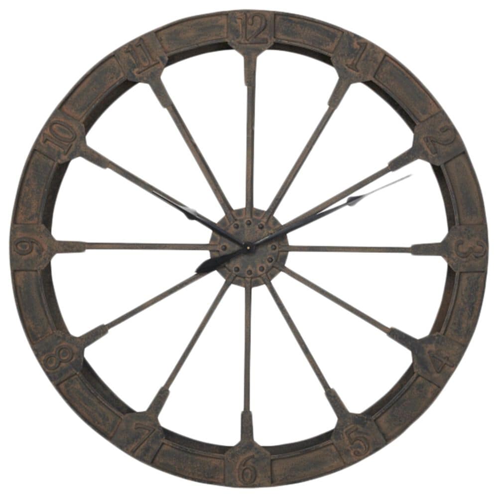 Maple and Jade Metal Wall Clock in Distressed Brown, , large