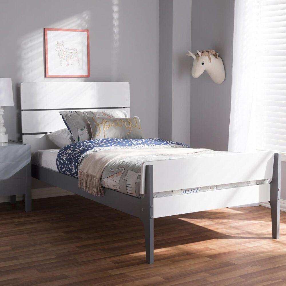 Baxton Studio Nereida Twin Platform Bed in White/Grey, , large