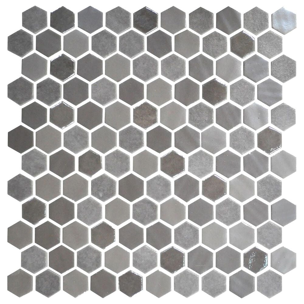 Dal-Tile Uptown Glass Frost Moka 1" x 1" Hexagon on 12" x 12" Glass Mosaic Sheet, , large