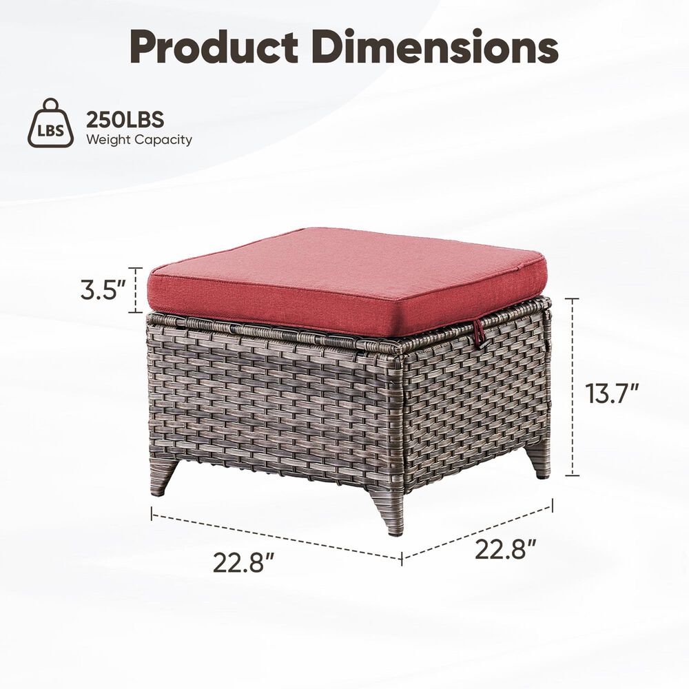 Sunwell Garden Outdoor Ottoman with Gray Rattan in Red (Set of 2), , large