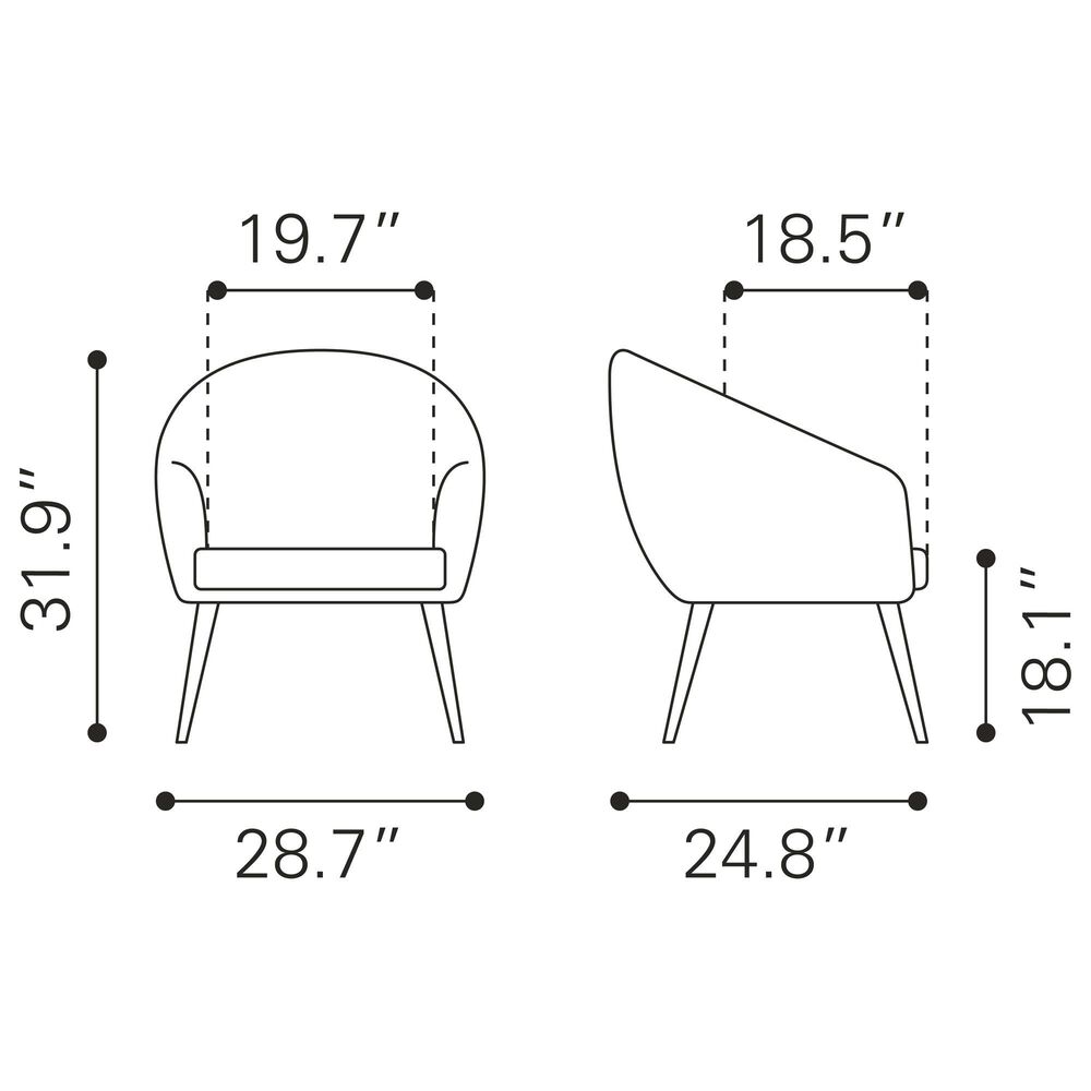 Zuo Modern Max Accent Chair in Gray Velvet, , large
