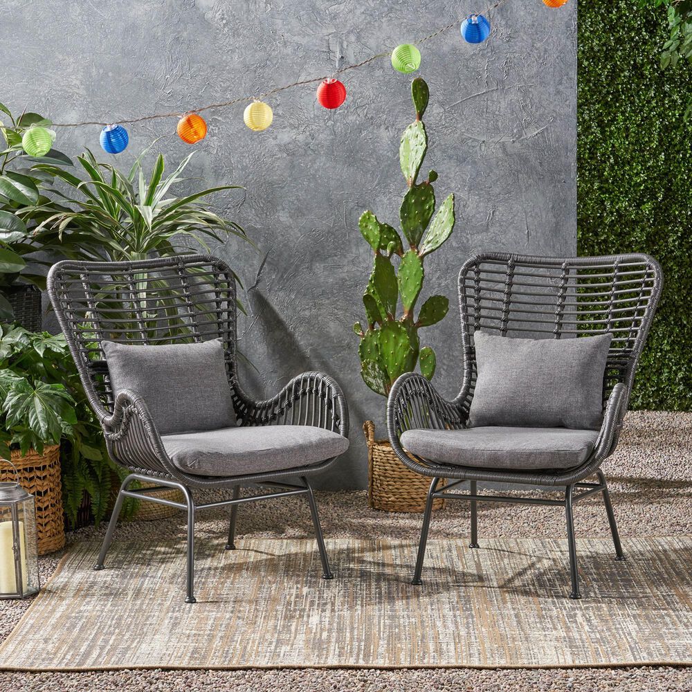 Hearth and Haven Tapscott Patio Club Chair with Dark Gray Cushion in Grey &#40;Set of 2&#41;, , large
