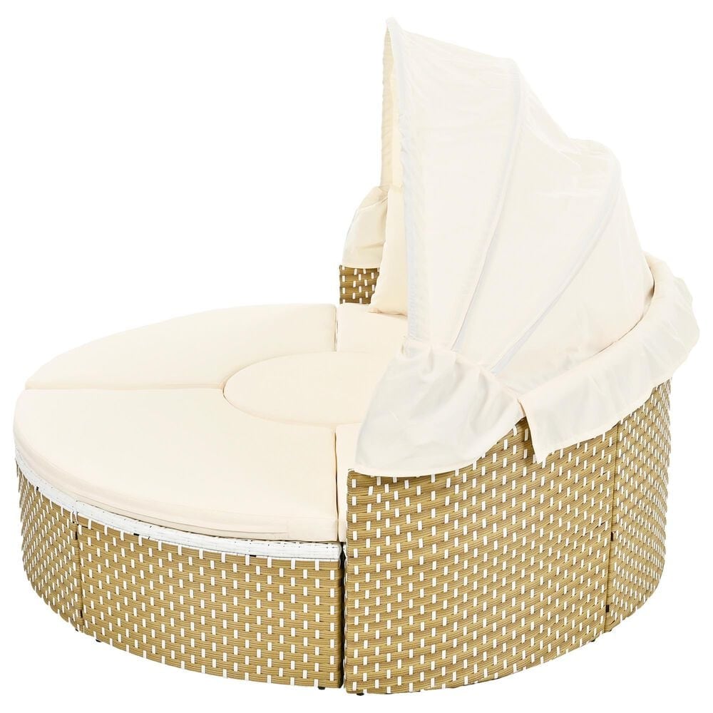 HOMLUX Patio Furniture Round Outdoor Sectional Sofa Set in Beige, , large