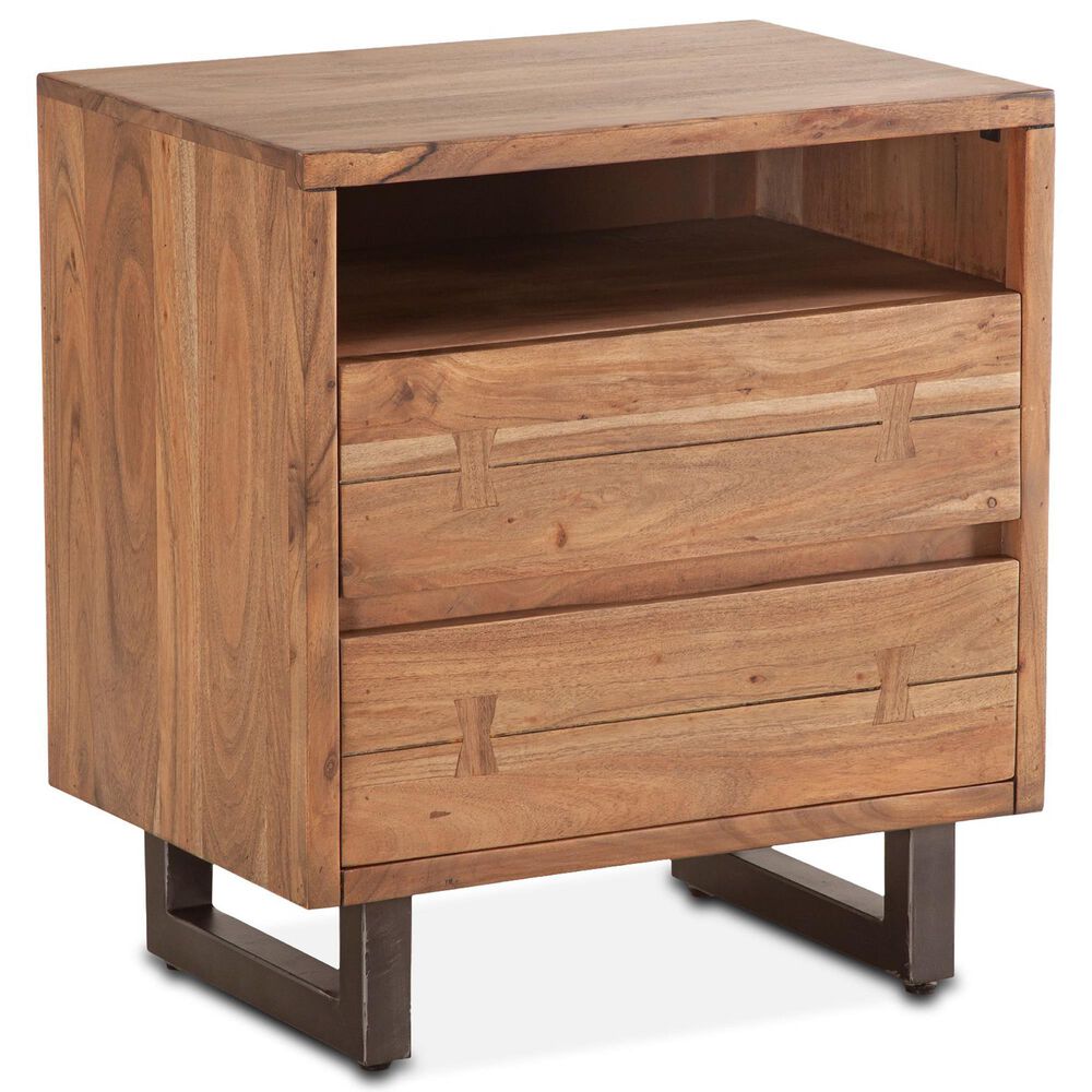 Home Trends & Design Aspen 2-Drawer Nightstand in Smoked Acacia and Antique Zinc, , large