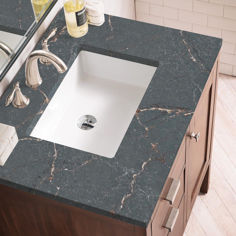 James Martin Vanities Addison 30&quot; Single Bathroom Vanity in Mid-Century Acacia with 3 cm Parisien Bleu Quartz Top and Rectangular Sink, , large
