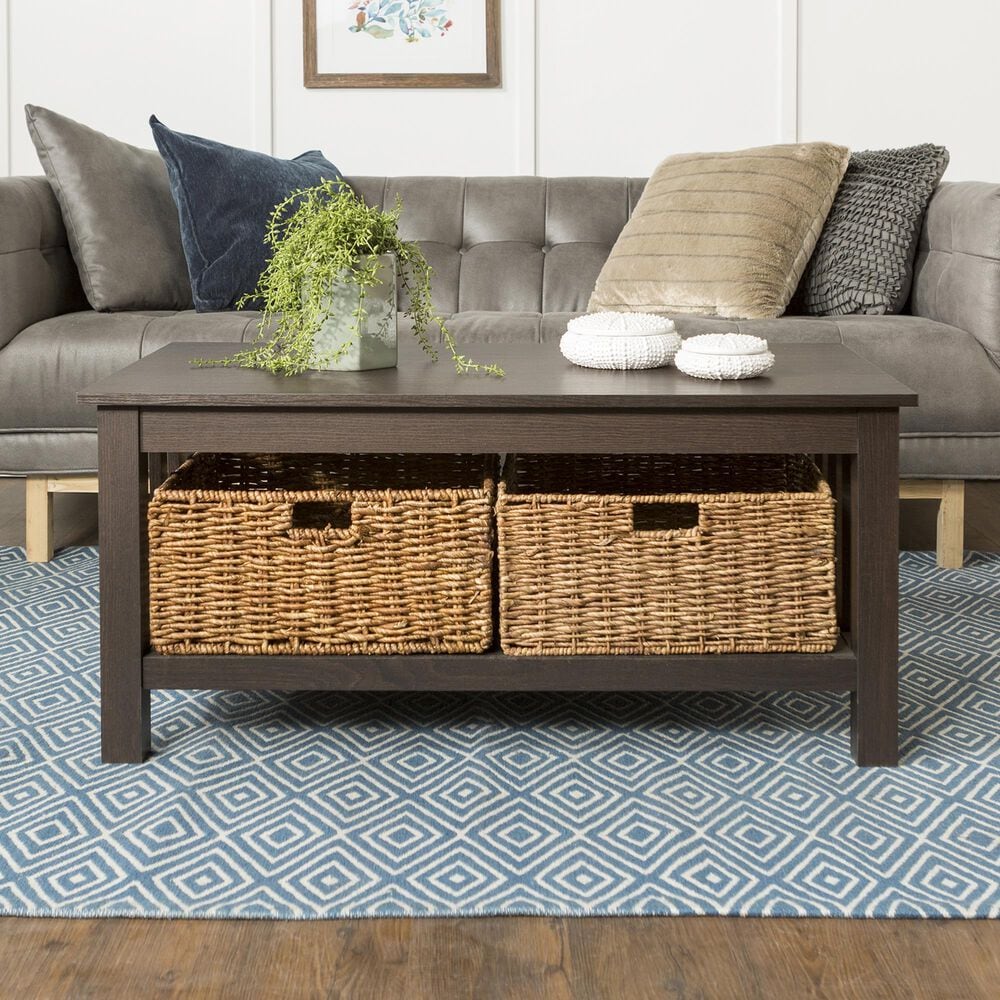 Walker Edison Mission Storage Coffee Table with Baskets in Espresso, , large