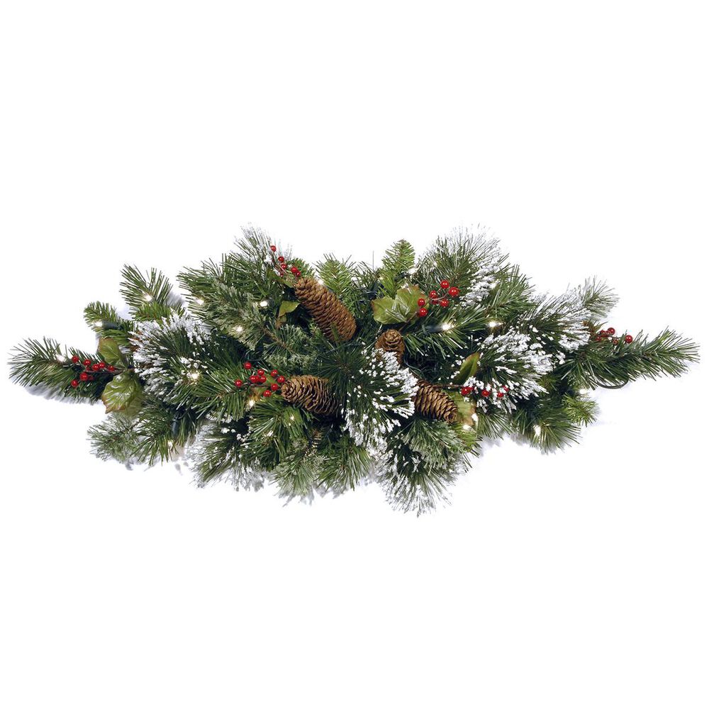 National Tree 32" Wintry Pine Centerpiece with Battery Operated Warm White LED Lights, , large