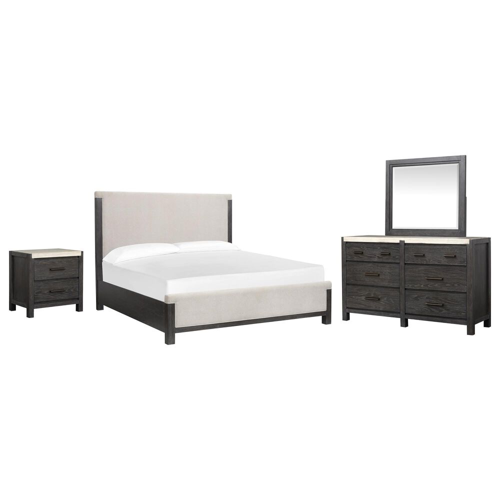 Nicolette Home Plum Creek 4 Piece King Panel Upholstered Bedroom Set in Ravenwood Black, , large