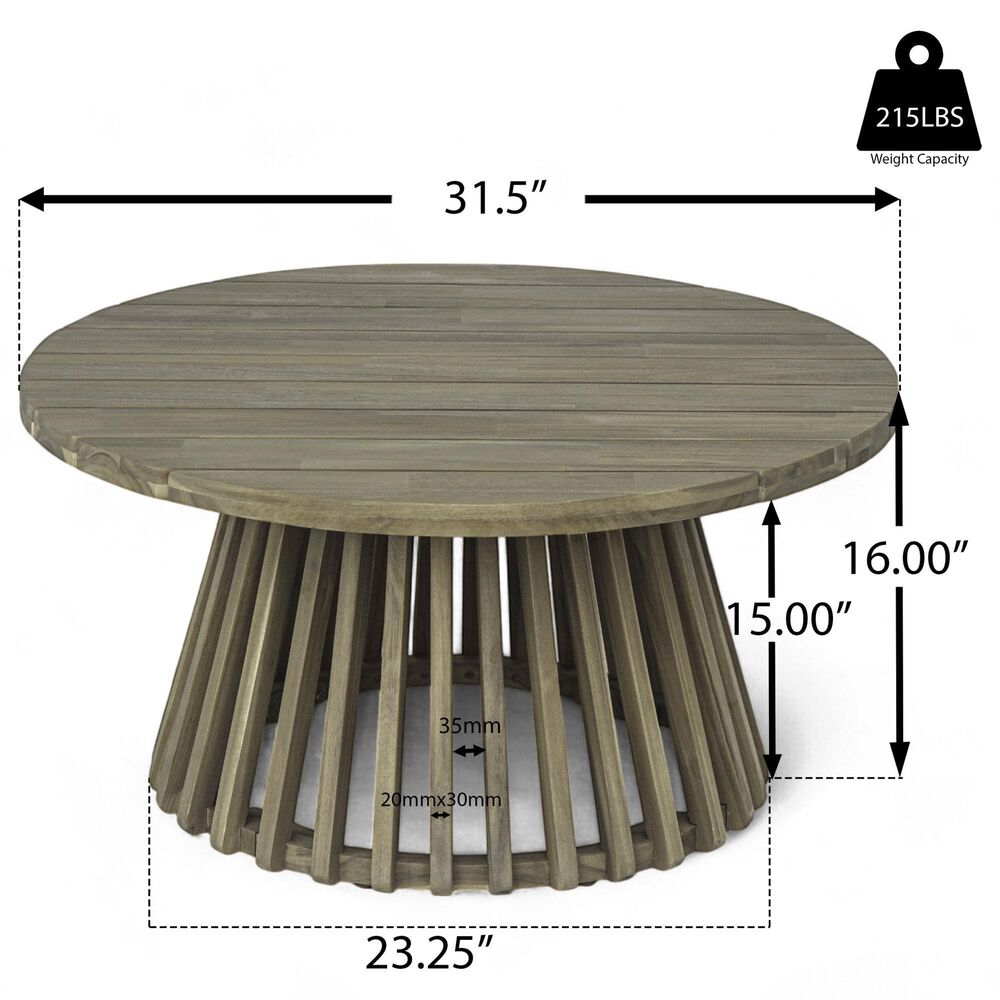 Hearth and Haven Outdoor Round Coffee Table with Slatted Base in Gray, , large