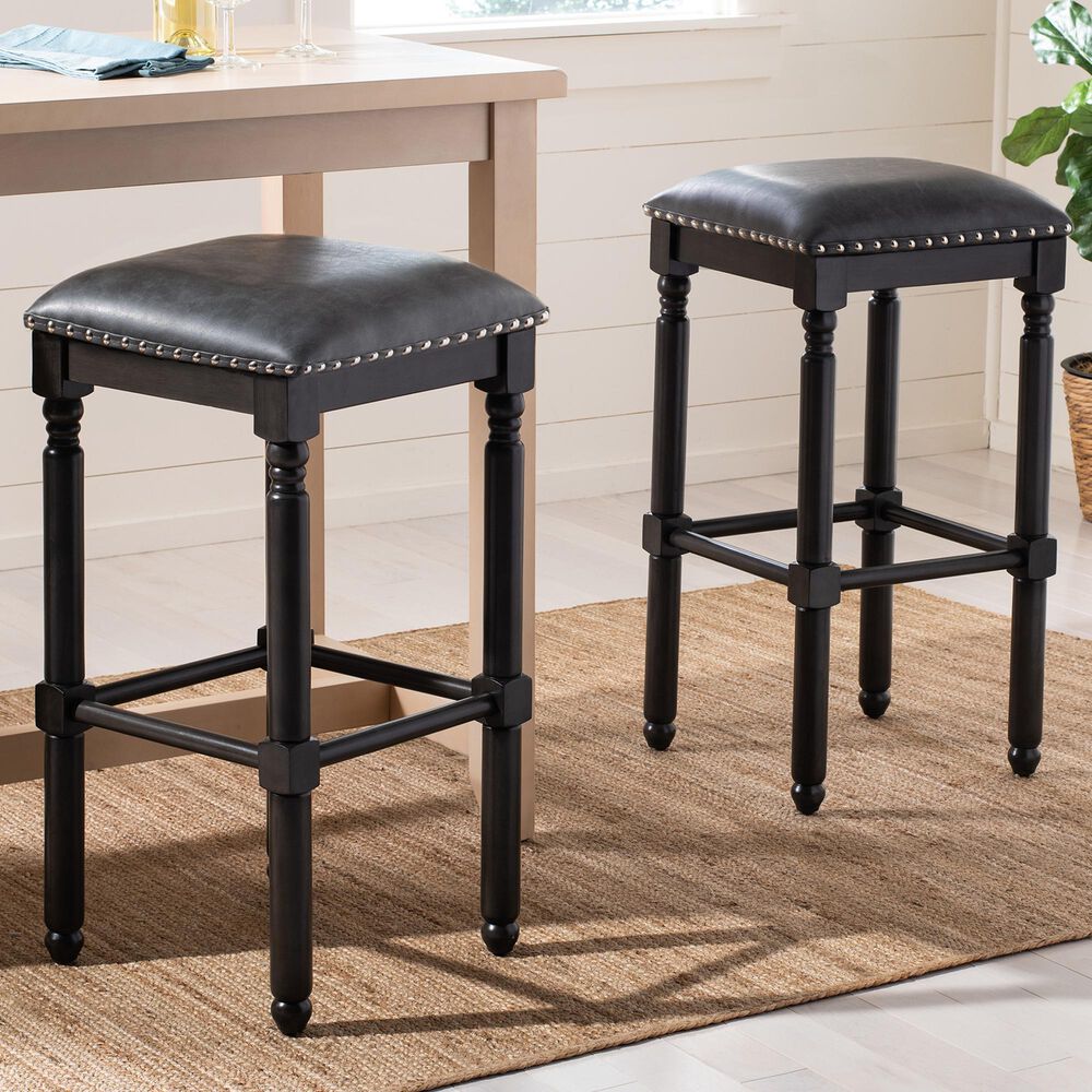 Safavieh Preston Bar Stool in Grey and Grey Walnut Faux Leather (Set of 2), , large