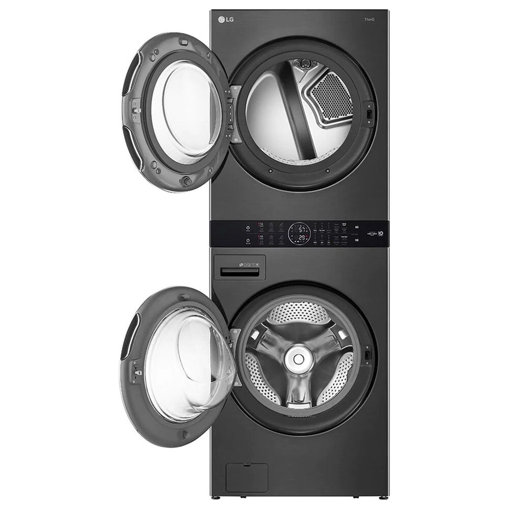 LG Single Unit Front Load LG WashTower with Center Control 4.5 Cu. Ft. Washer and 7.4 Cu. Ft. Gas Dryer in Black Stainless Steel, , large