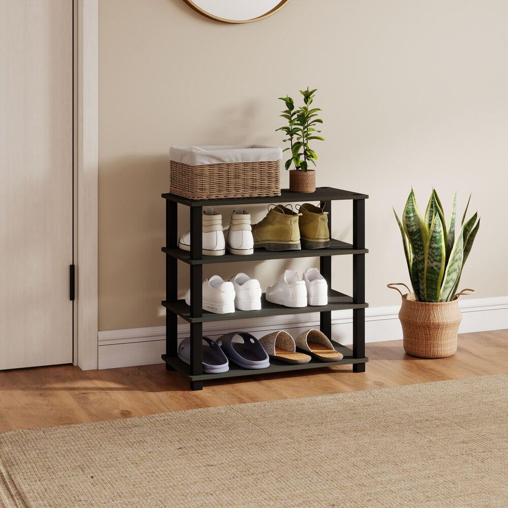 HOMLUX 4-Tier Shoe Rack in Espresso and Black, , large