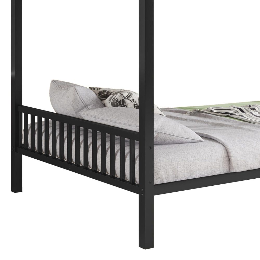 Hearth and Haven Queen over Queen Bunk Bed with Ladder and Storage Shelf in Black, , large
