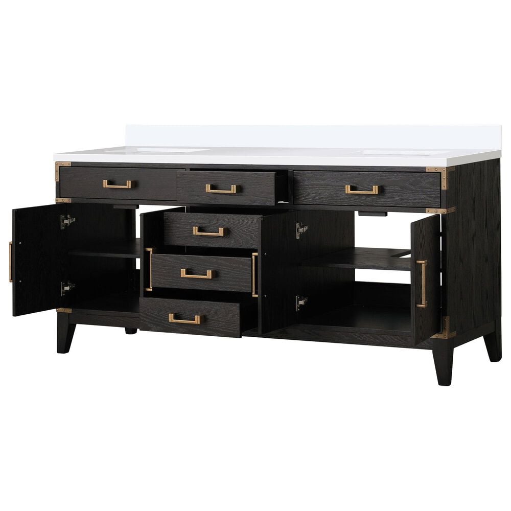 Lexora Home Laurel 72&quot; Double Bathroom Vanity in Black Oak with White Cultured Marble Top and Rectangular Sinks, , large