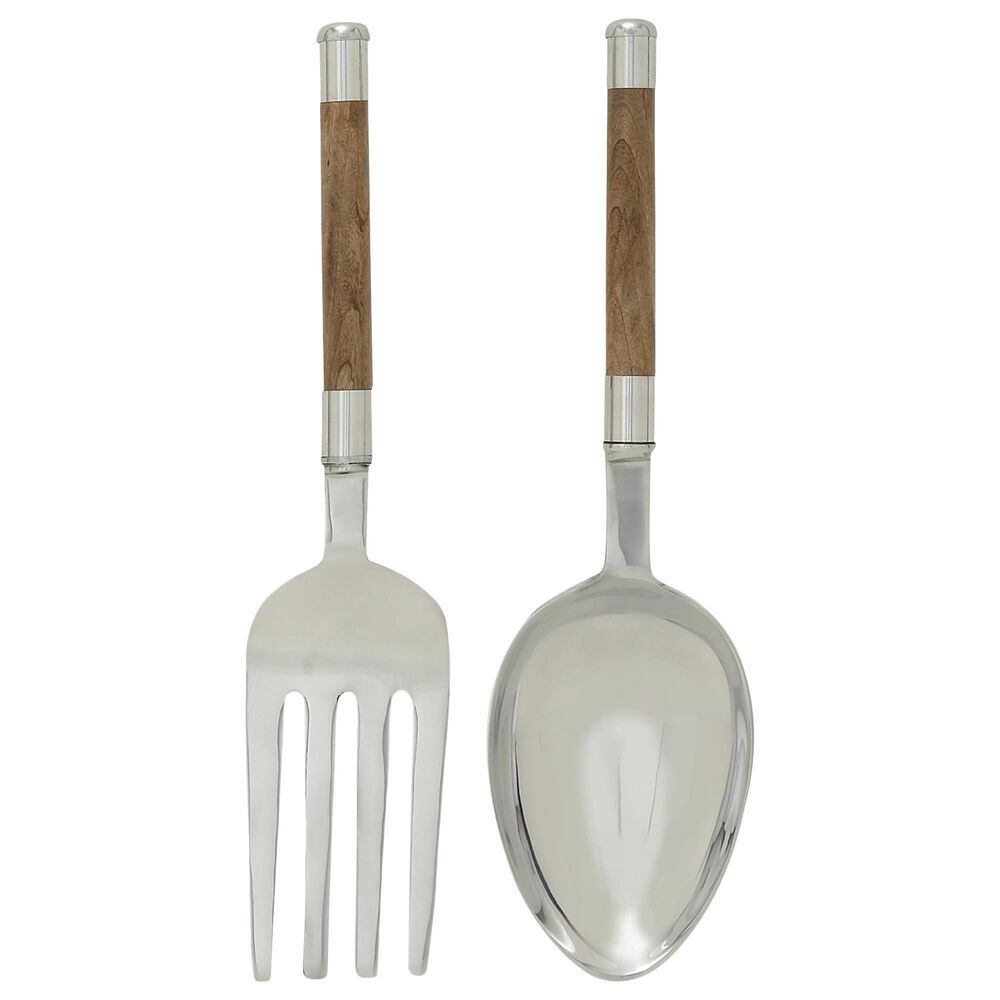 Maple and Jade 22&quot; x 7&quot; Kitchen Utensils Wall Decor in Brown and Silver &#40;Set of 2&#41;, , large