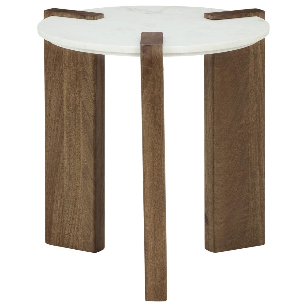 Ashley Isanti Round End Table in White and Brown, , large