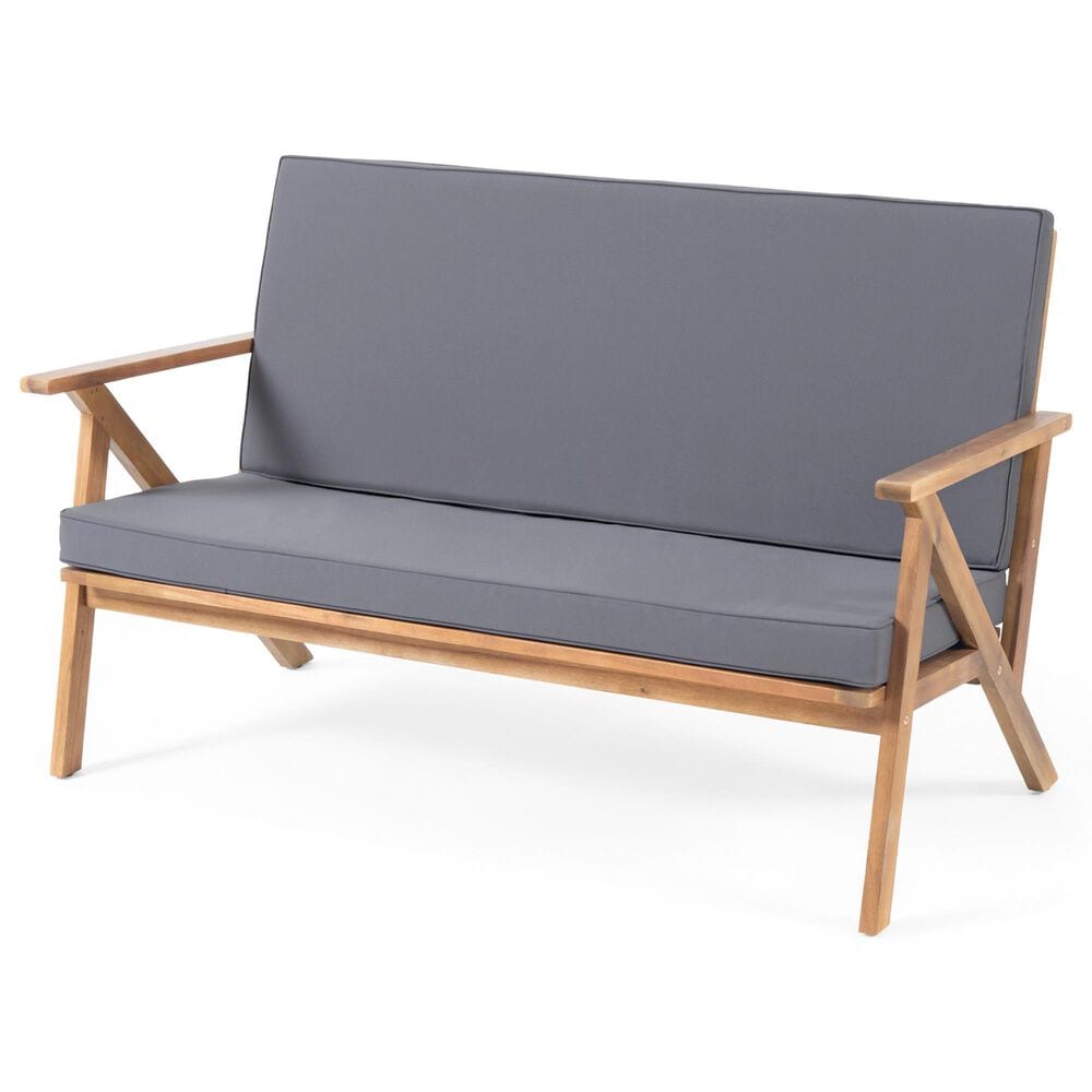 Hearth and Haven Panama 4-Piece Patio Conversation Set with Gray Cushion in Teak, , large
