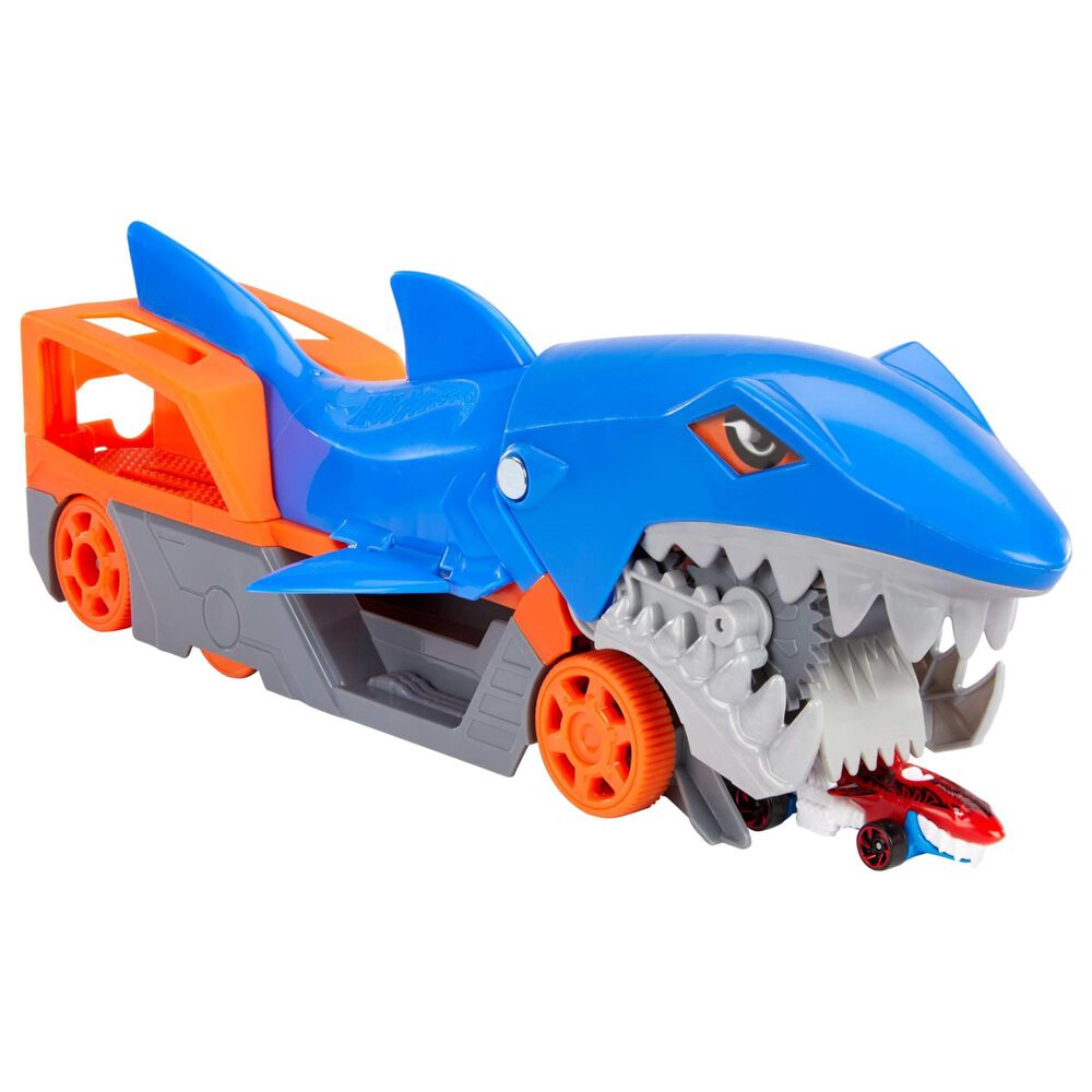 Hot Wheels Shark Chomp Transporter with 1:64 Scale Car in Blue, , large