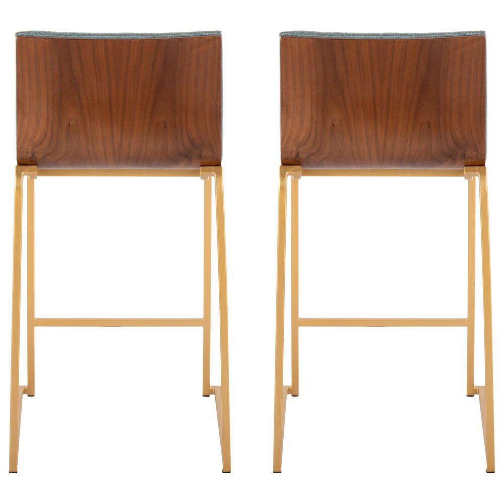 Lumisource Mason 25&quot; Counter Stool with Green Fabric Cushion in Gold and Walnut &#40;Set of 2&#41;, , large