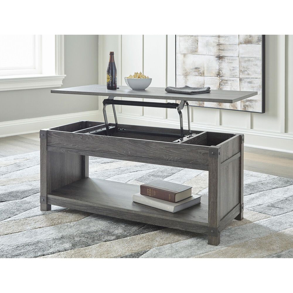 Ashley Freedan Lift-Top Coffee Table in Grayish Brown, , large