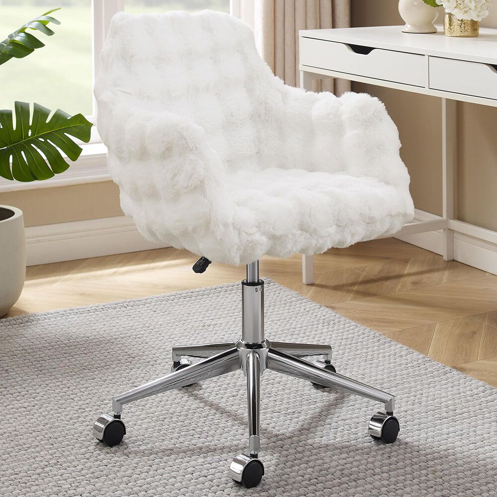 Linon Home Decor Fiona Office Chair with White Cloud Bubble Cushion in Silver, , large