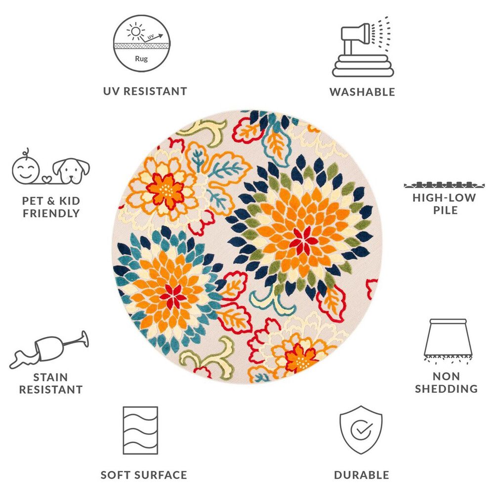 Safavieh Cabana 6&#39;7&quot; Round Ivory and Orange Area Performance Rug, , large