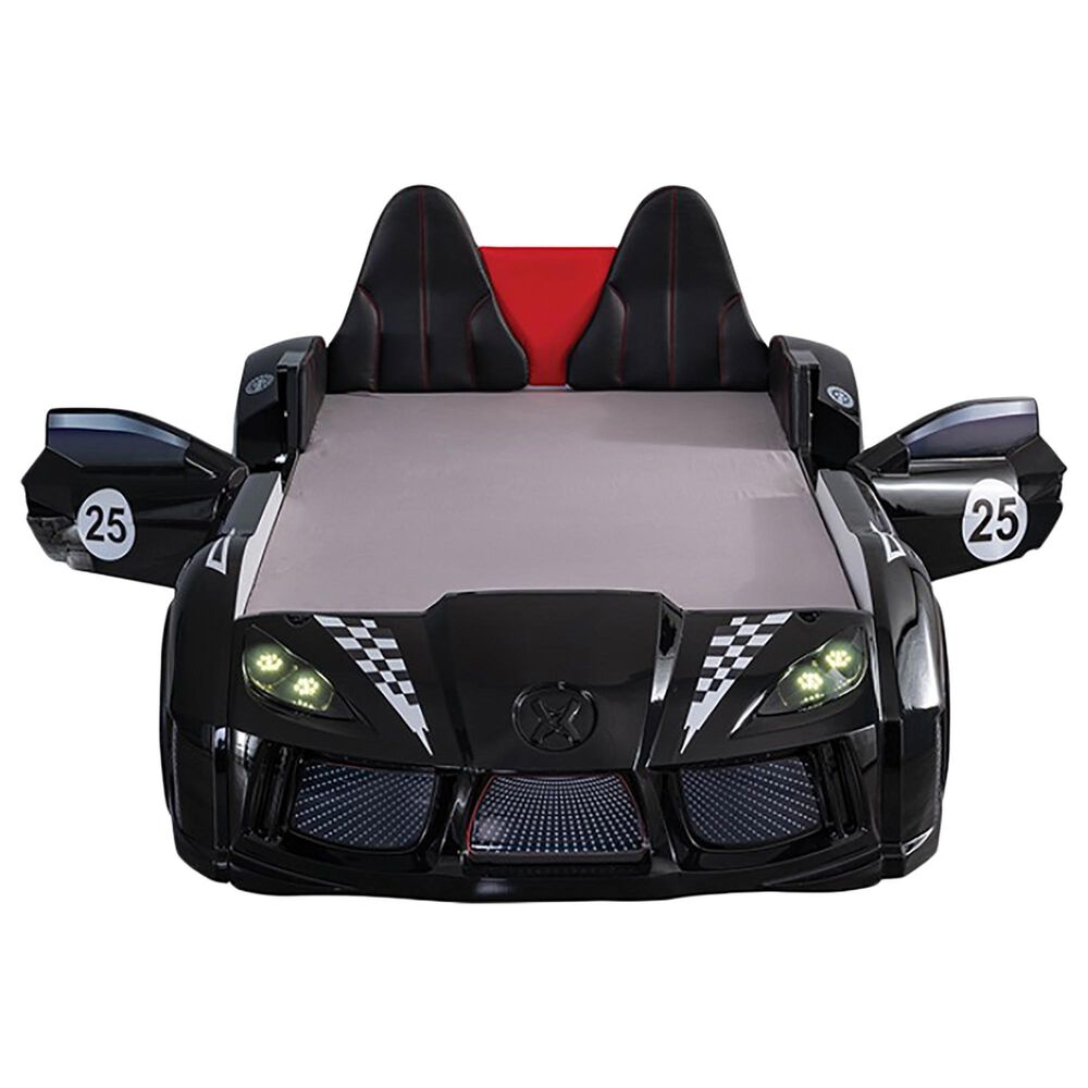 Furniture of America Trackster Twin Racecar Bed in Shiny Black, , large