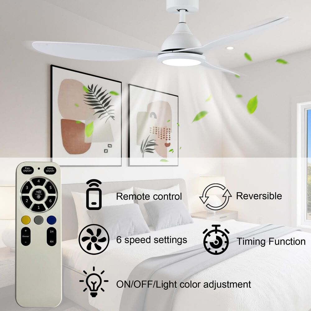 HOMLUX 52" Indoor Ceiling Fan with LED Light in White, , large